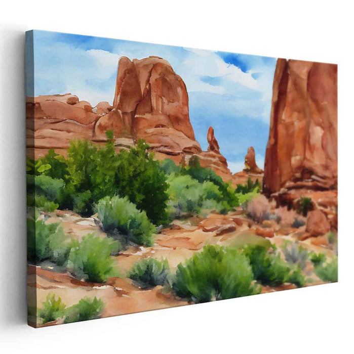 Desert Mirage Melody: Tranquil Watercolor Landscape of the American Southwest