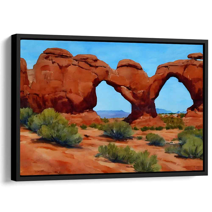 Vermillion Echoes Whispering Shadows: Realistic Red Rock Arches Landscape Canvas Art