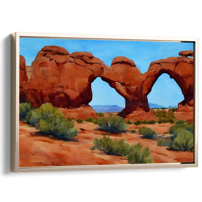 Vermillion Echoes Whispering Shadows: Realistic Red Rock Arches Landscape Canvas Art