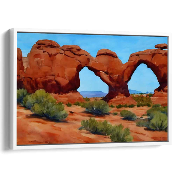 Vermillion Echoes Whispering Shadows: Realistic Red Rock Arches Landscape Canvas Art