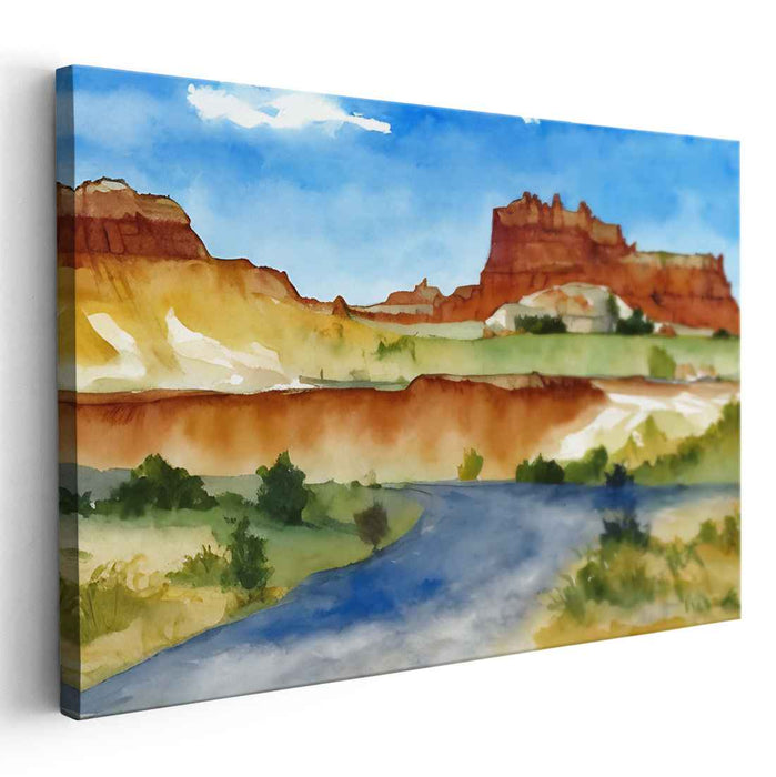 Tranquil Shores in Bloom: Serene Watercolor Vista