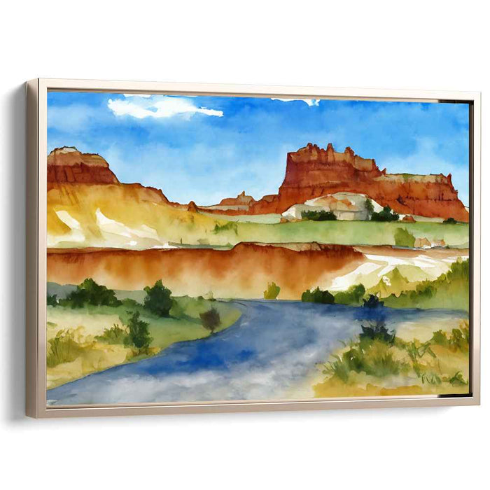 Tranquil Shores in Bloom: Serene Watercolor Vista