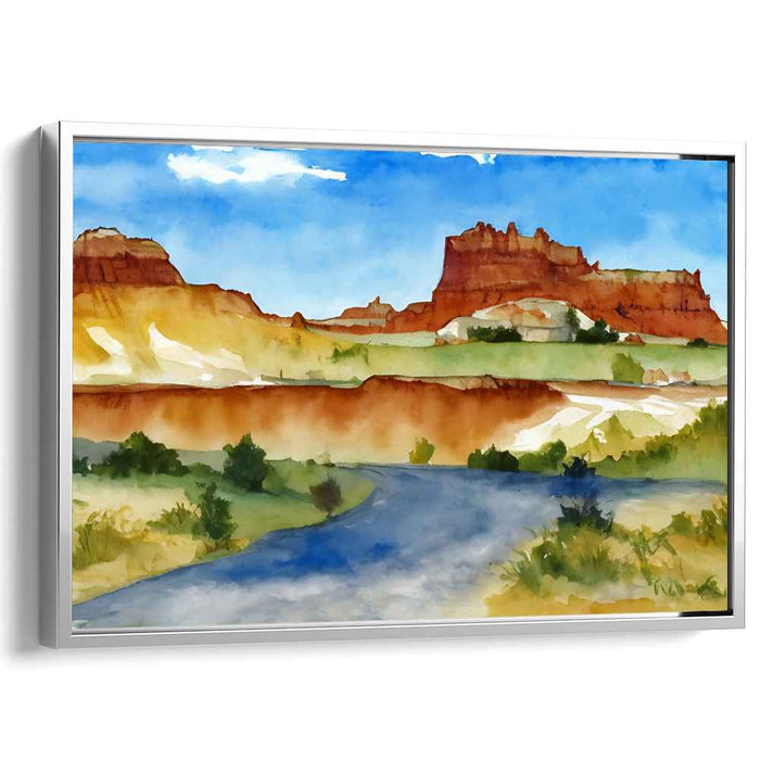 Tranquil Shores in Bloom: Serene Watercolor Vista