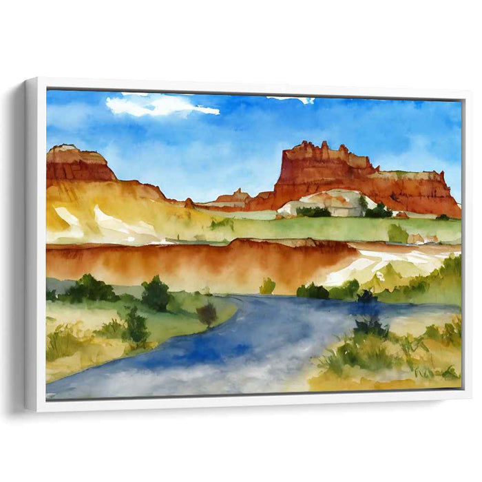 Tranquil Shores in Bloom: Serene Watercolor Vista