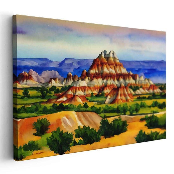 Majestic Desert Mountain Landscape: Vibrant Watercolor Canvas Art Print