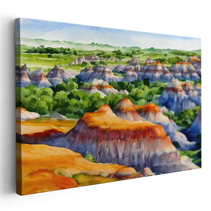 Misty Moors Whispers: Watercolor Landscape of Rolling Hills Canvas Art