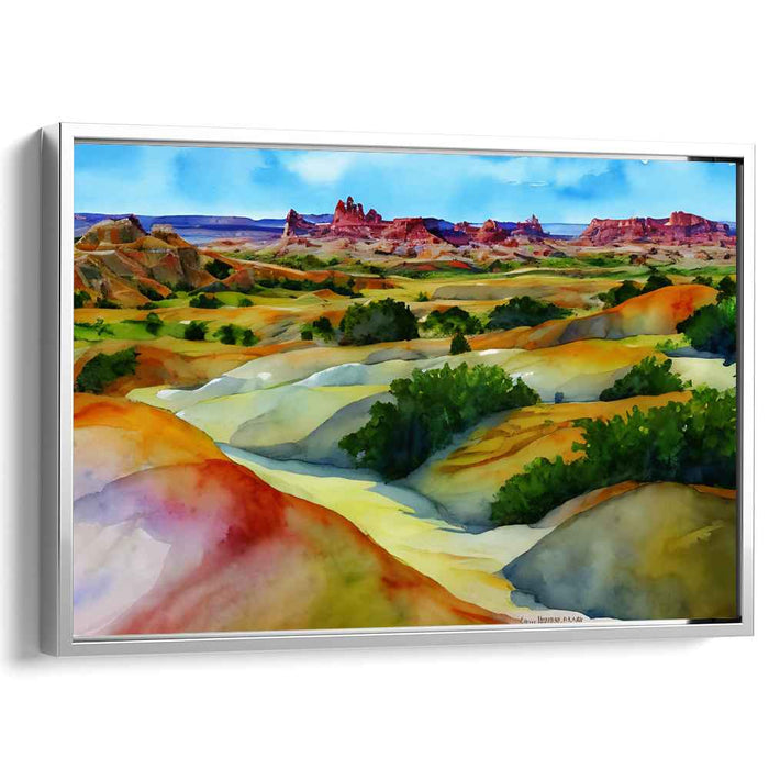 Desert Mirage Quest: Watercolor Panorama of a Western Landscape Canvas Art