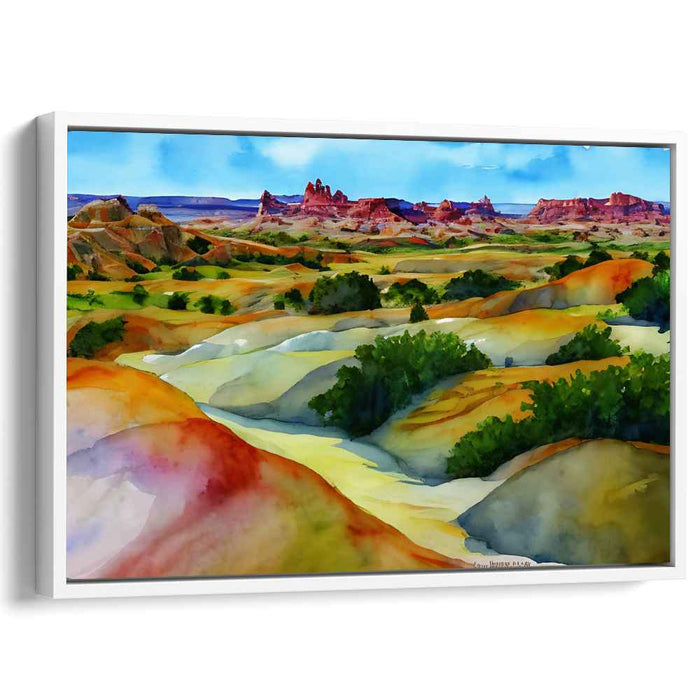 Desert Mirage Quest: Watercolor Panorama of a Western Landscape Canvas Art