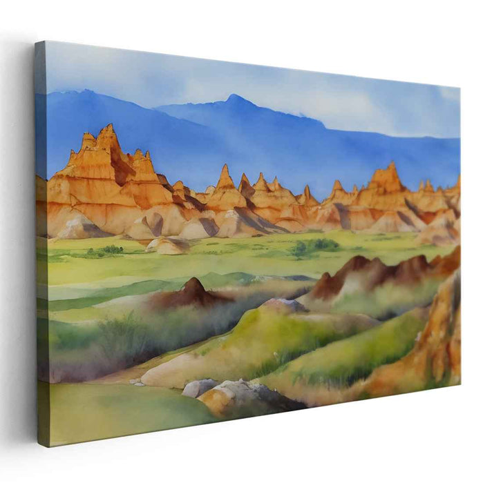 Crested Horizons: Watercolor Landscape of Rugged Peaks