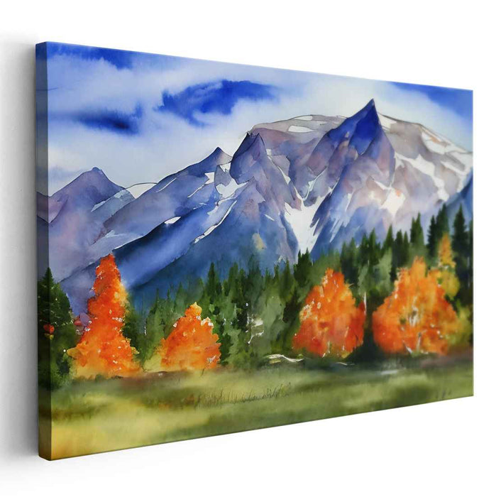 Misty Peaks Whispers Peace: Serene Mountain Vista Watercolor Landscape