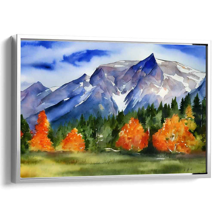 Misty Peaks Whispers Peace: Serene Mountain Vista Watercolor Landscape