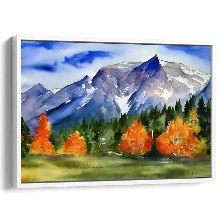 Misty Peaks Whispers Peace: Serene Mountain Vista Watercolor Landscape