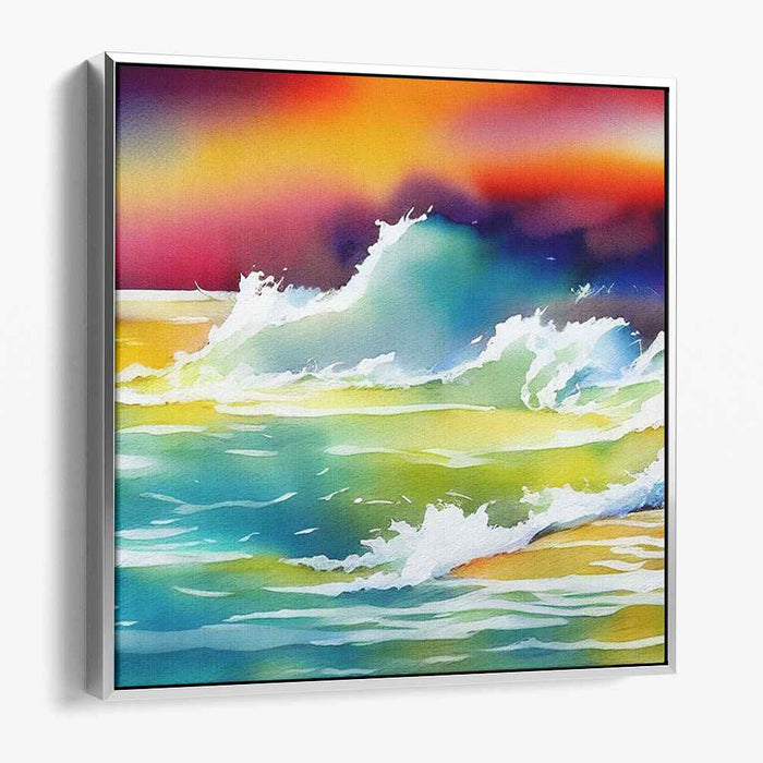 Ephemeral Dusk Bay: Dynamic Sunset Seascape Canvas Art Print