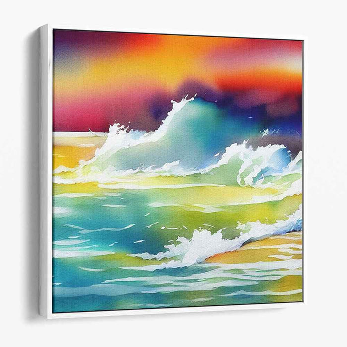 Ephemeral Dusk Bay: Dynamic Sunset Seascape Canvas Art Print