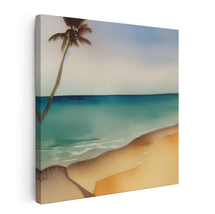 Tropic Breeze Symphony: Serene Tropical Beach Watercolor Canvas Art Print
