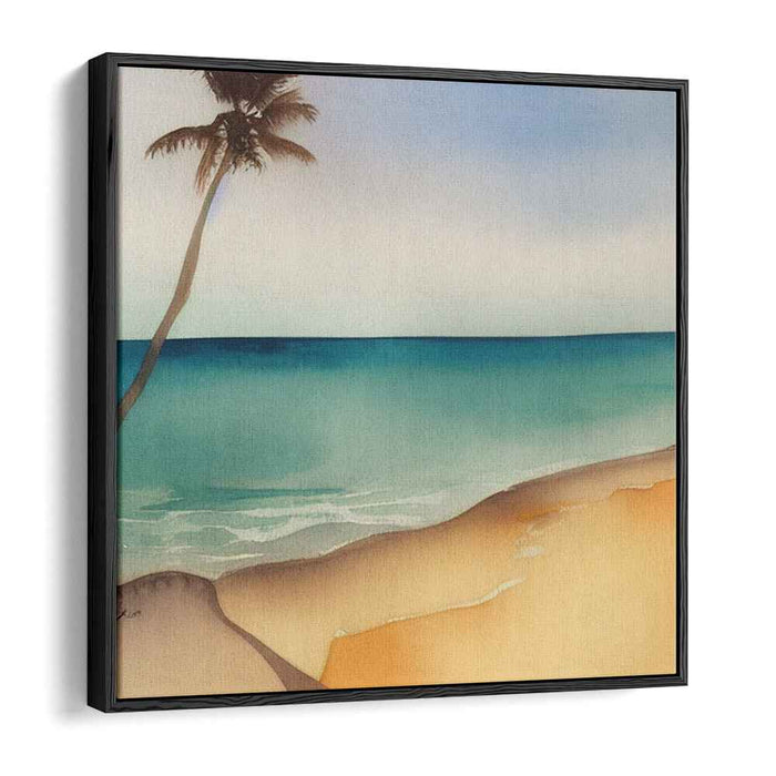 Tropic Breeze Symphony: Serene Tropical Beach Watercolor Canvas Art Print