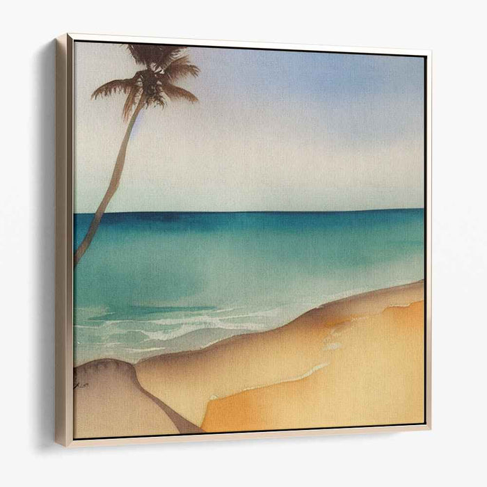 Tropic Breeze Symphony: Serene Tropical Beach Watercolor Canvas Art Print