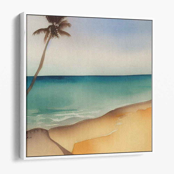 Tropic Breeze Symphony: Serene Tropical Beach Watercolor Canvas Art Print