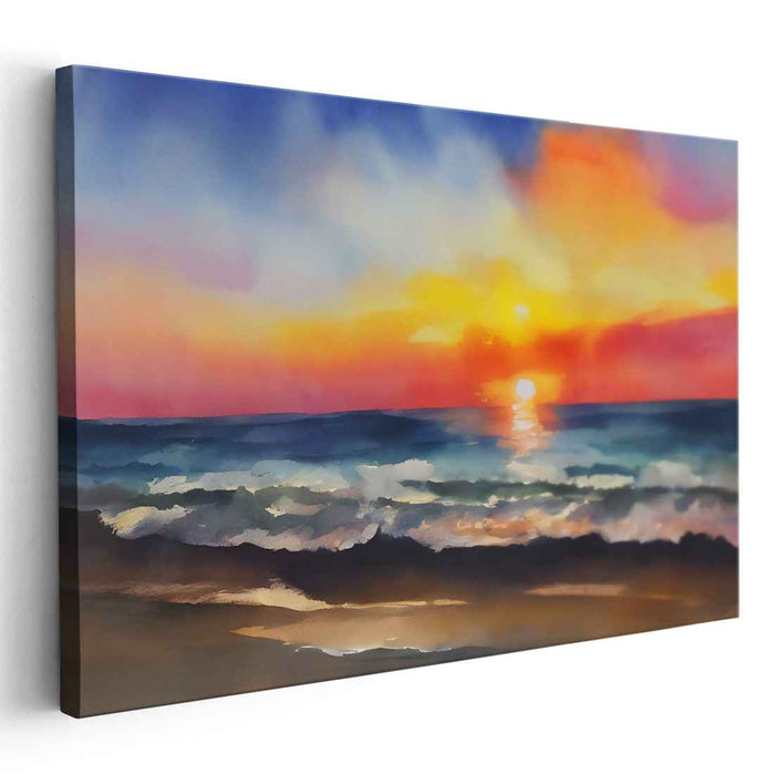 Water's Edge Palette: Vibrant Watercolor Beachscape Art Print