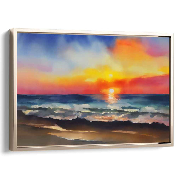 Water's Edge Palette: Vibrant Watercolor Beachscape Art Print