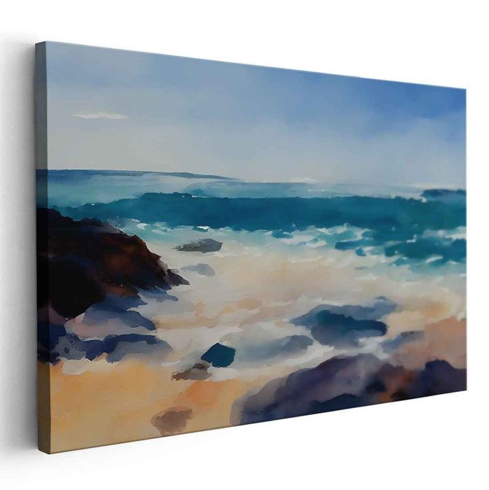 Tranquil Aquatic Horizon: Serene Watercolor Seascape Canvas Art
