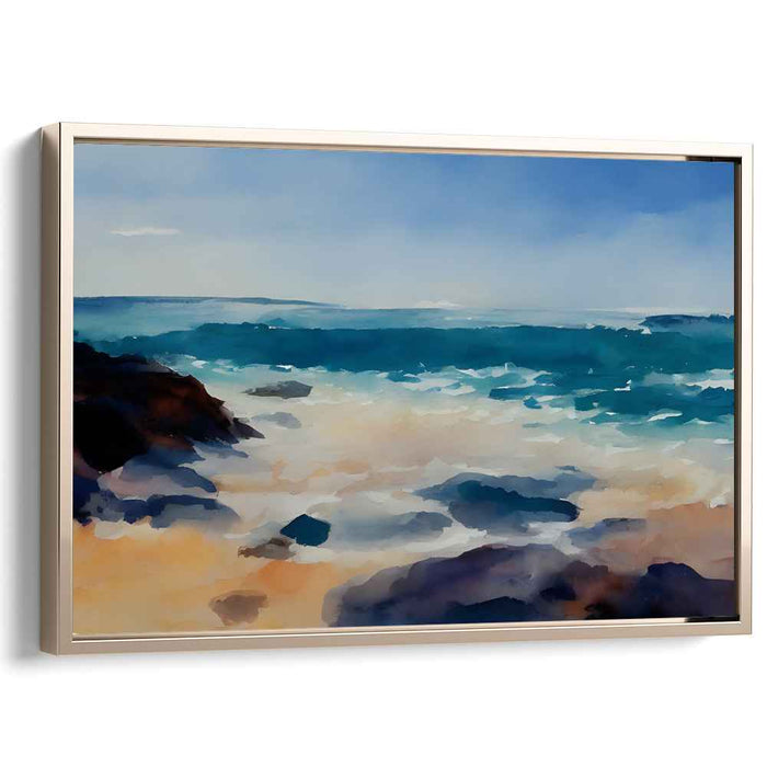 Tranquil Aquatic Horizon: Serene Watercolor Seascape Canvas Art