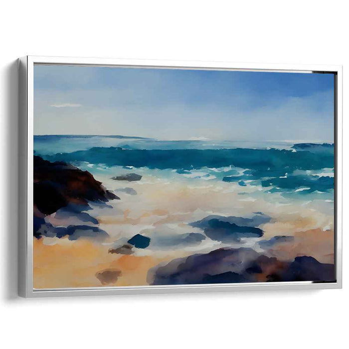 Tranquil Aquatic Horizon: Serene Watercolor Seascape Canvas Art