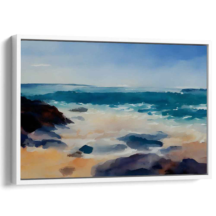 Tranquil Aquatic Horizon: Serene Watercolor Seascape Canvas Art