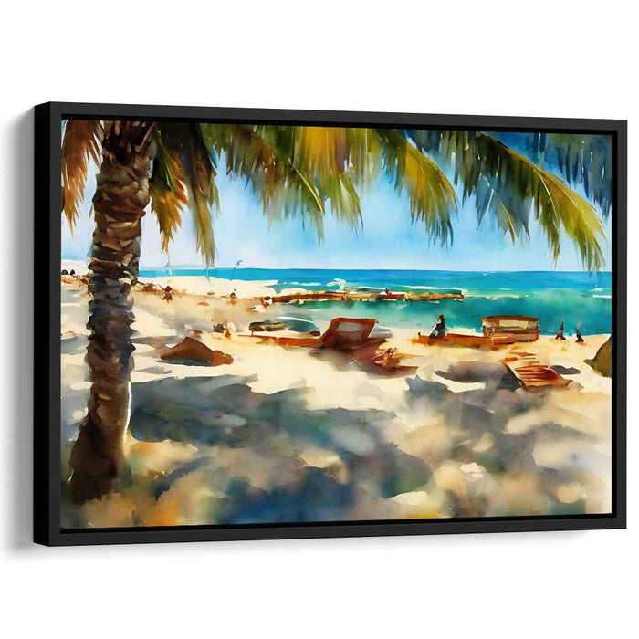Beach Breezes Dance: Impressionist Tropical Beach Watercolor Canvas Art Print