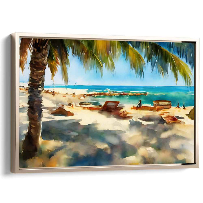 Beach Breezes Dance: Impressionist Tropical Beach Watercolor Canvas Art Print
