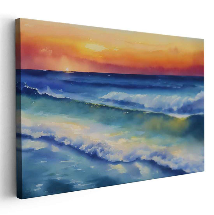 Serene Sunset Over the Ocean: Realistic Seascape Canvas Art Print