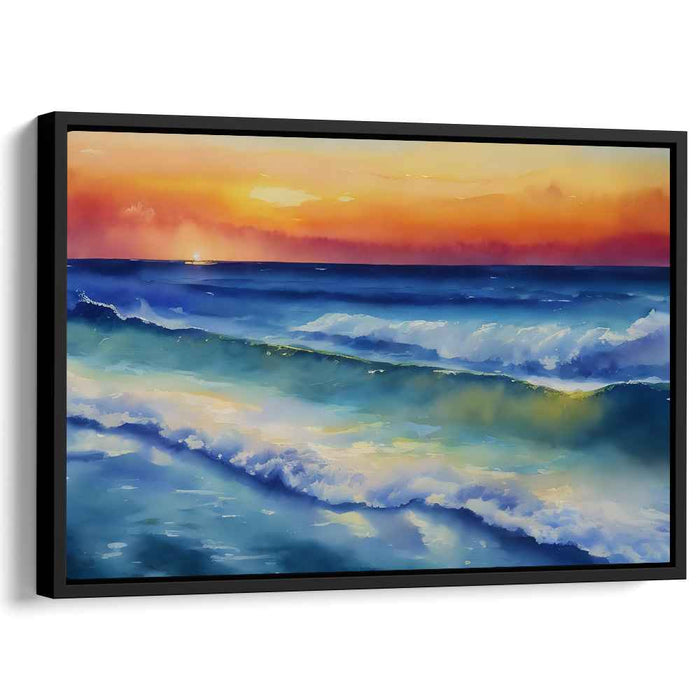 Serene Sunset Over the Ocean: Realistic Seascape Canvas Art Print