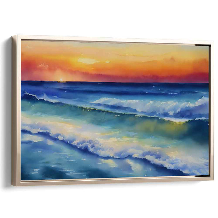 Serene Sunset Over the Ocean: Realistic Seascape Canvas Art Print
