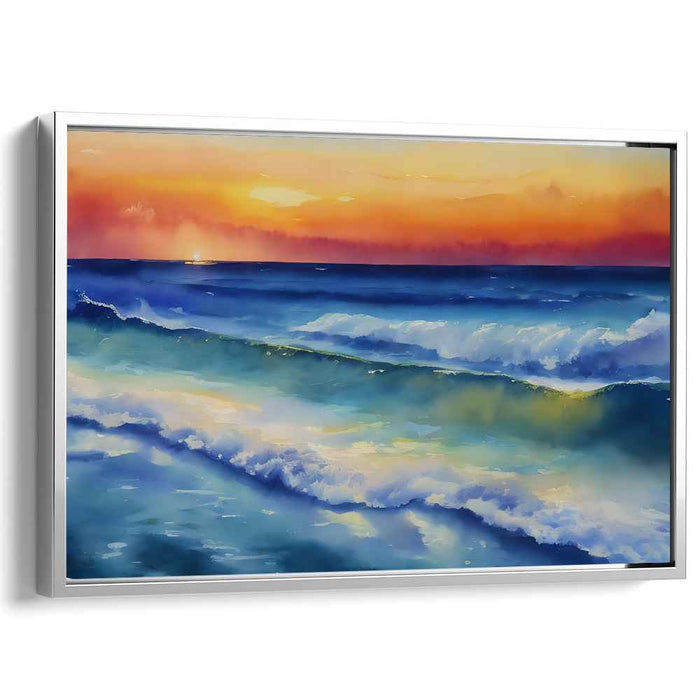 Serene Sunset Over the Ocean: Realistic Seascape Canvas Art Print