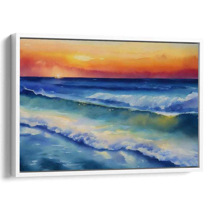 Serene Sunset Over the Ocean: Realistic Seascape Canvas Art Print