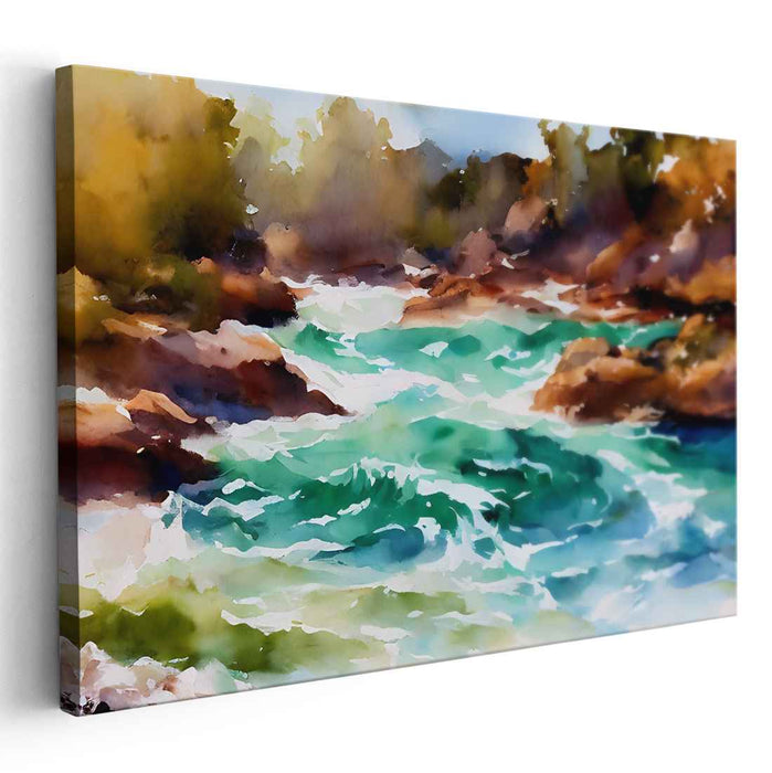 Mellow Aquatic Horizon: Serene Watercolor Landscape Canvas Art Print