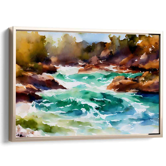 Mellow Aquatic Horizon: Serene Watercolor Landscape Canvas Art Print