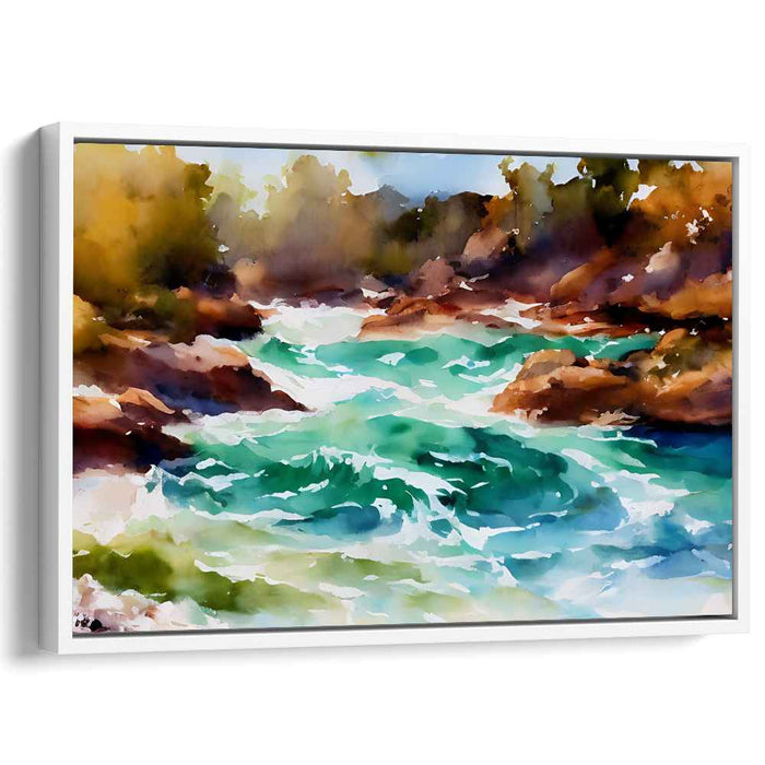 Mellow Aquatic Horizon: Serene Watercolor Landscape Canvas Art Print