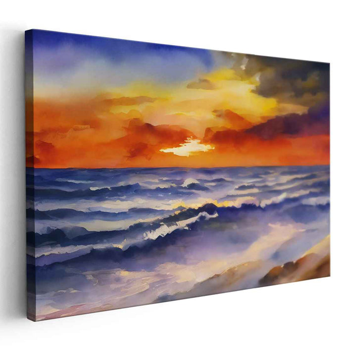 Ocean's Brushstroke: Watercolor Seascape Canvas Art Print