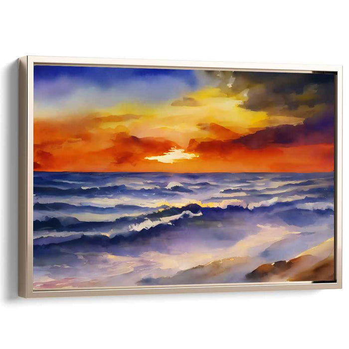 Ocean's Brushstroke: Watercolor Seascape Canvas Art Print