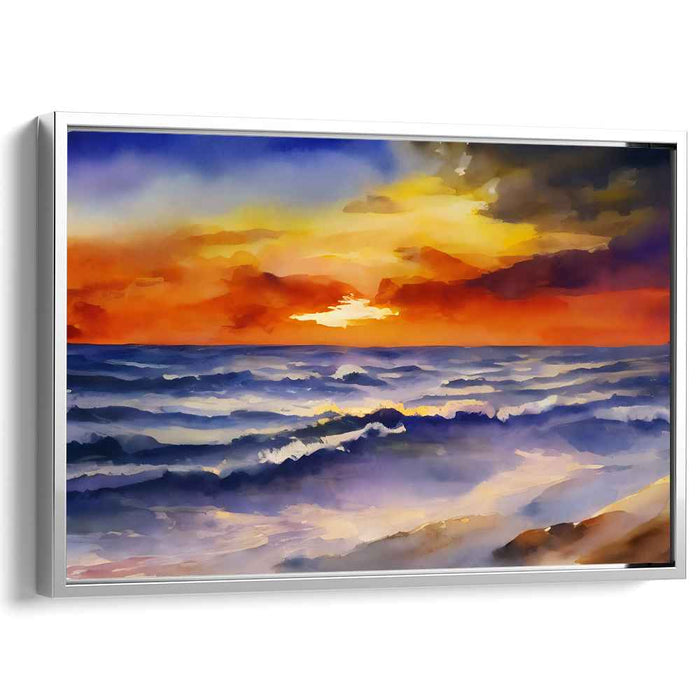 Ocean's Brushstroke: Watercolor Seascape Canvas Art Print