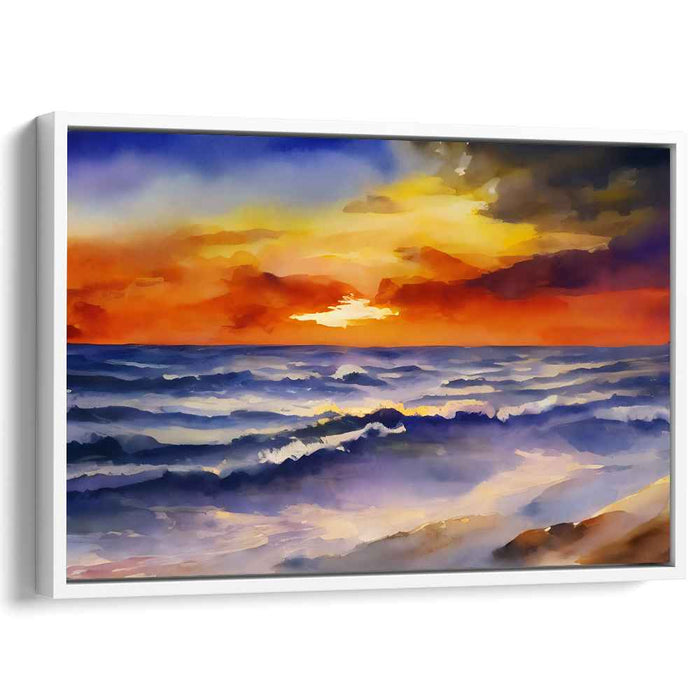 Ocean's Brushstroke: Watercolor Seascape Canvas Art Print