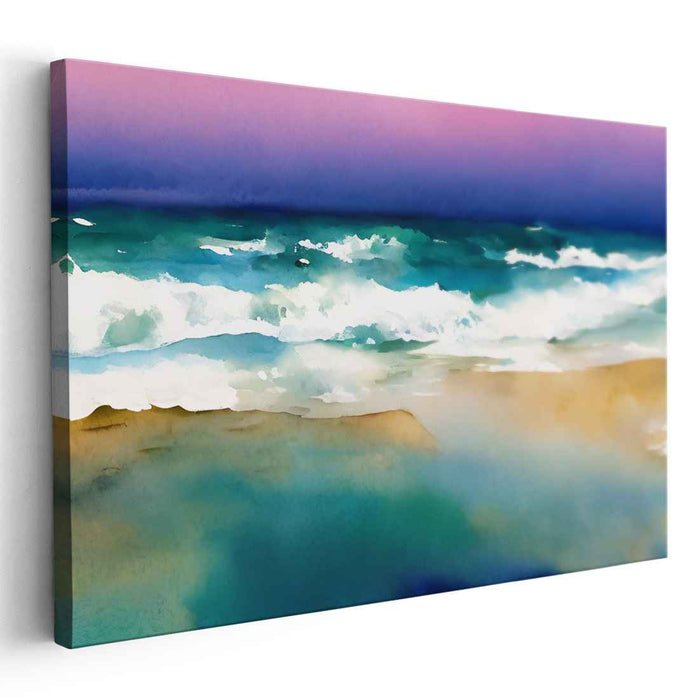 Calm Waterside Haven: Serene Watercolor Beach Scene