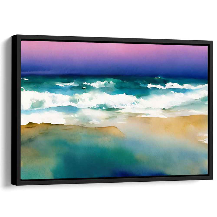 Calm Waterside Haven: Serene Watercolor Beach Scene