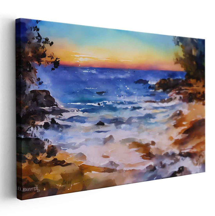 Marine Serenity: Serene Coastal Watercolor Landscape