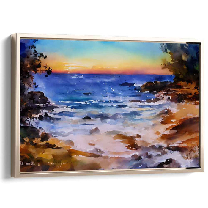 Marine Serenity: Serene Coastal Watercolor Landscape