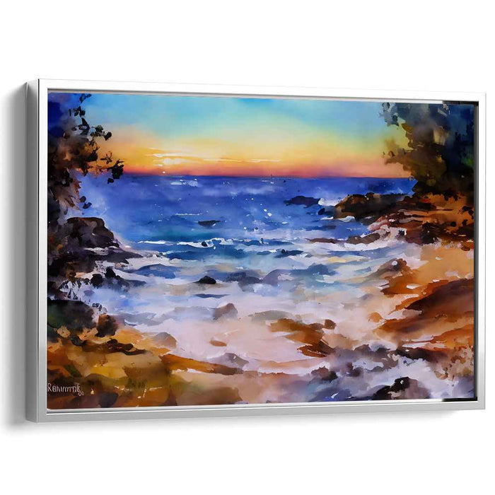Marine Serenity: Serene Coastal Watercolor Landscape