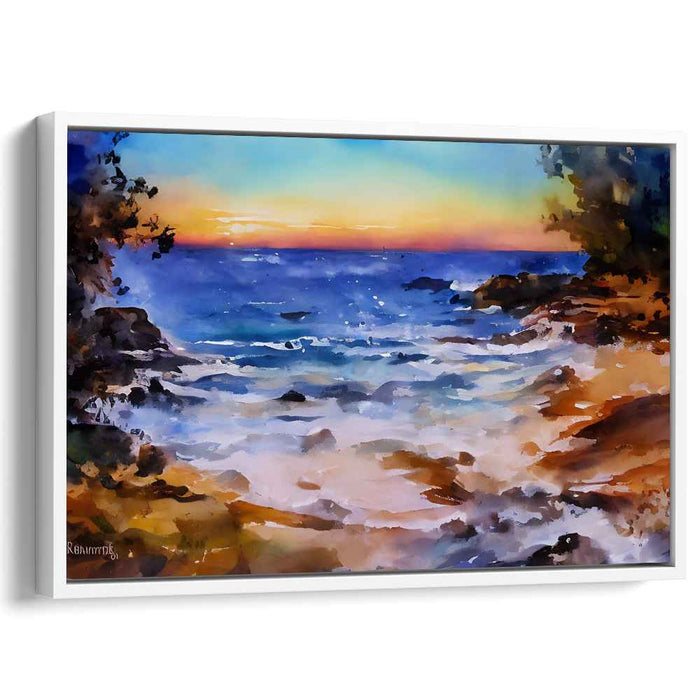 Marine Serenity: Serene Coastal Watercolor Landscape