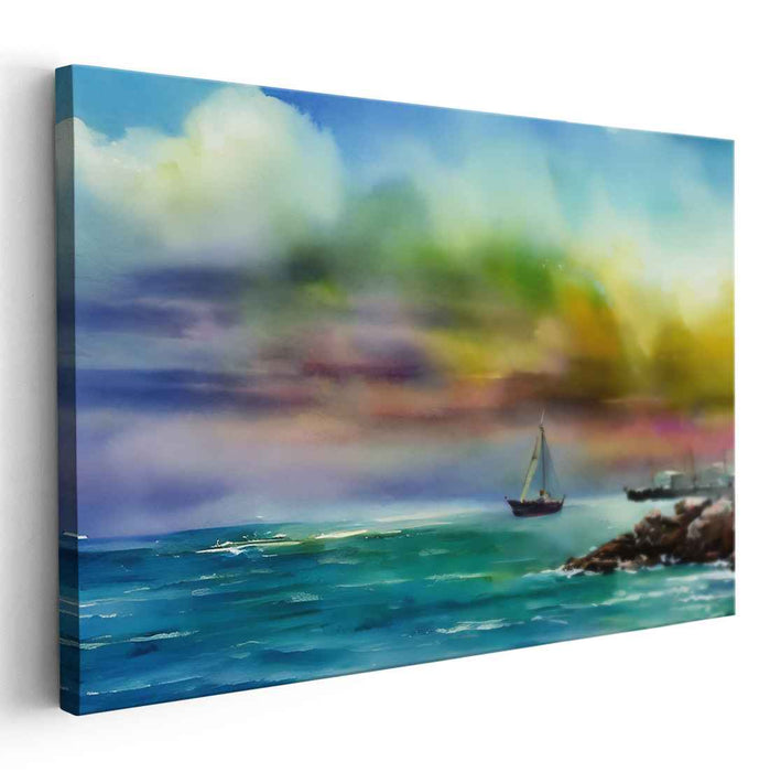 Dusk Voyage Impressions: Impressionist Sailboat at Sunset Canvas Art Print