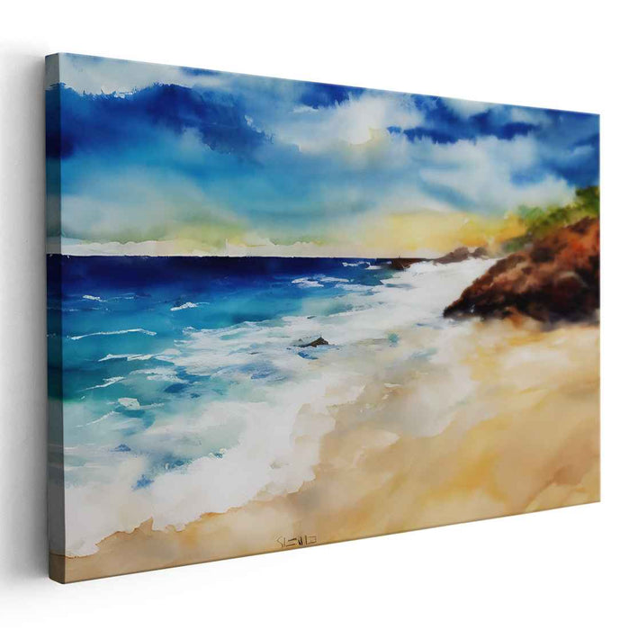 Coastal Palette: Watercolor Beach Landscape Canvas Art